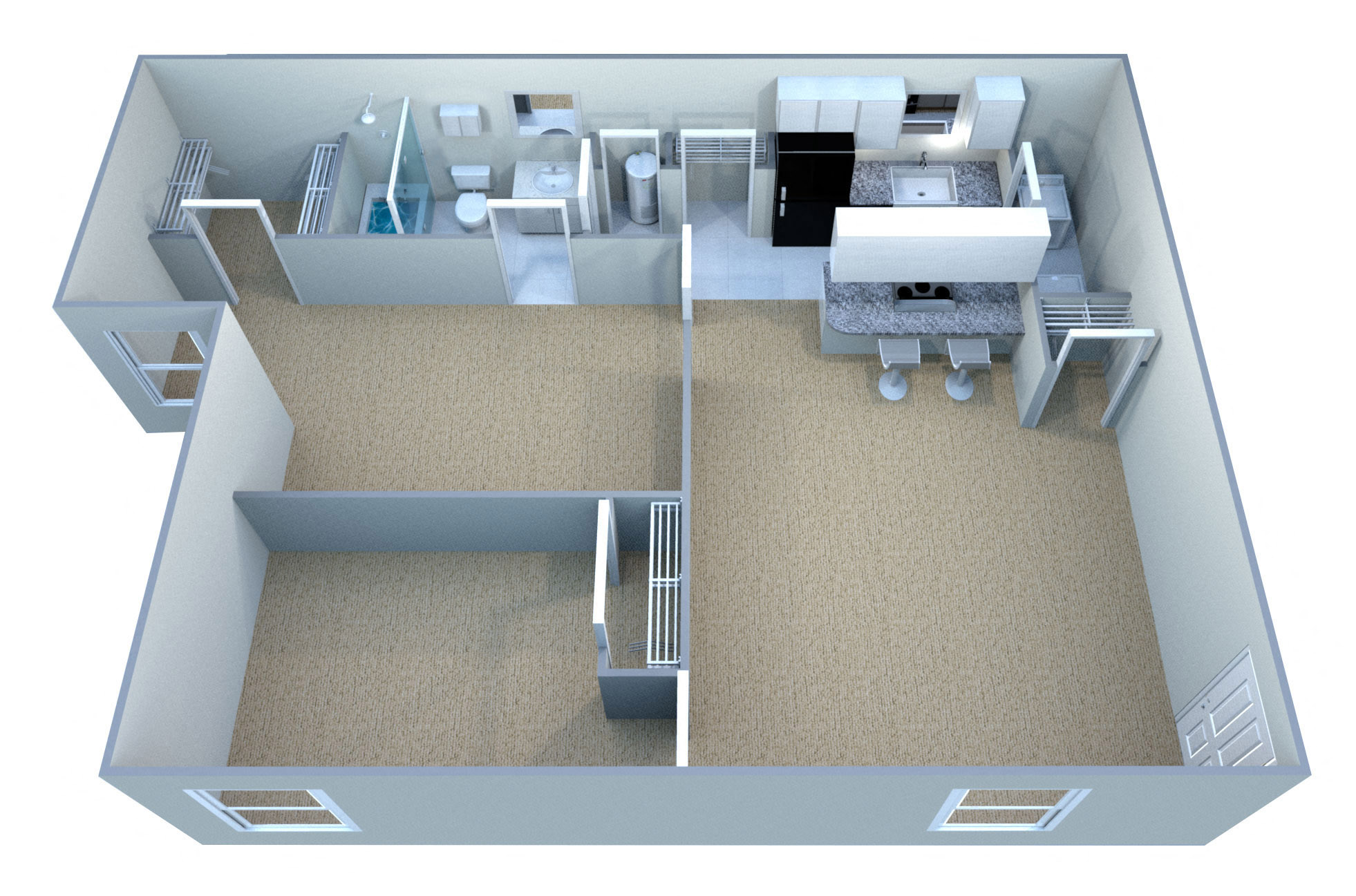 Floor plan for 2 beds, 1 bath, 880 sqft
